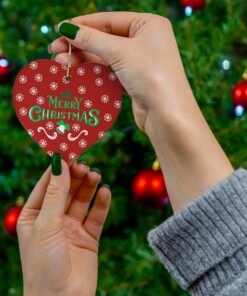 Elegant red, white, and green Merry Christmas Ornament heart shape