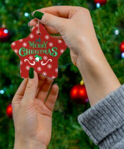 Elegant red, white, and green Merry Christmas Ornament star shape