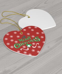 Elegant red, white, and green Merry Christmas Ornament heart shape