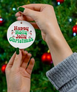 Holly Jolly Christmas Tree Ornament Holiday Decoration