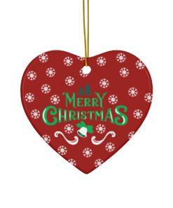 Elegant red, white, and green Merry Christmas Ornament heart shape