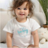 Toddler in white Infant Fine Jersey Tee with Rookie Baby on it