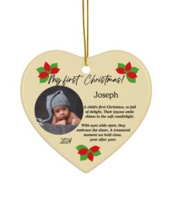 personalized, Baby's first Christmas heart shape custom baby, photo ornament, baby's name, baby's photo