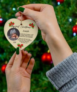 personalized, heart shape custom baby, photo ornament, baby's name, baby's photo