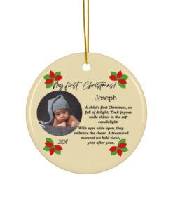 personalized, Baby's First Christmas Circle custom baby, photo ornament, baby's name, baby's photo