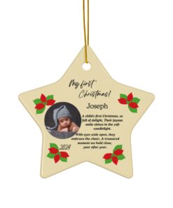 personalized,Baby first Christmas star shape custom baby, photo ornament, baby's name, baby's photo