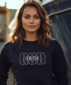 Black colored Gildan 1800 sweatshirt with the word Faith nestled in the word God