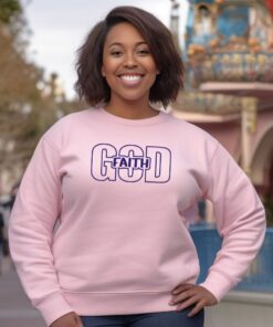 Light pink Gildan 1800 sweatshirt with the word Faith nestled in the word God