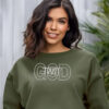 Military green colored Gildan 1800 sweatshirt with "Trust in God " Quote