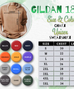 Gildan 18000 Sweatshirt size and color chart