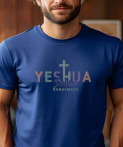 Royal-Blue-T-Shirt-with-Yeshua-Jesua-HaMashiach-written-in-multiple