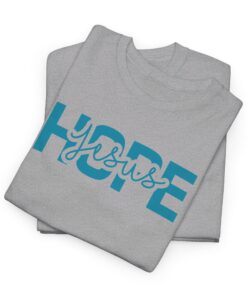 Sports-Grey-colored-Gildan-5000-T-shirt-words-Hope-in-Jesus-in-blue-letter