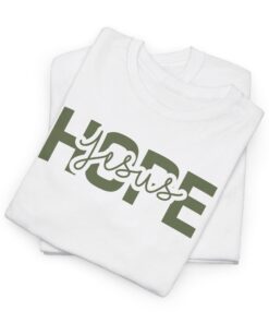 White-Gildan-flat-fold-5000-T-shirt-words-Hope-in-Jesus-in-green-letters