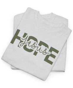 ash-Gildan-flat-fold-5000-T-shirt-words-Hope-in-Jesus-in-green-letters