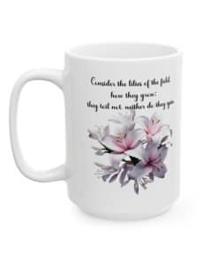 White ceramic mug with the phrase 
