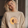 Woman wearing sand colored Gildan 1800 sweatshirt with Are You Fall O Ween Jesus on it