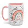 15 0z. Christian coffee mug with 'Let God Handle It' quote, rainbow design, and leafy accents – perfect for inspiration and faith-filled mornings.