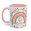 11 oz. Christian coffee mug with 'Let God Handle It' quote, rainbow design, and leafy accents – perfect for inspiration and faith-filled mornings.