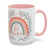 15 0z. Christian coffee mug with 'Let God Handle It' quote, rainbow design, and leafy accents – perfect for inspiration and faith-filled mornings.