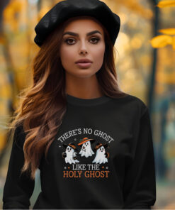 Young Woman wearing a Black Gildan 1800 Sweatshirt There's no Ghost Like The Holy Ghost