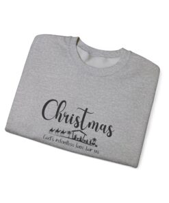 a-sports-grey-colored-Gildan-1800-Sweatshirt-that-saysChristmas-Gods-Relentless-Love-For-Us