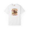 White Vintage western design of a running horse with the text “If It Involves Jesus and Horses Count Me In” on a T shirt, Christian horse lover graphic