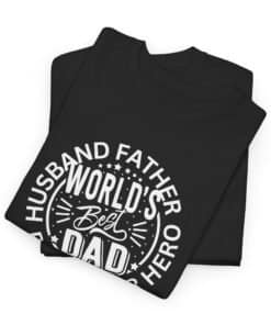 Gildan-black-T-shirt-for-fathers-Husband-Daddy-Protector-Hero-Folded.