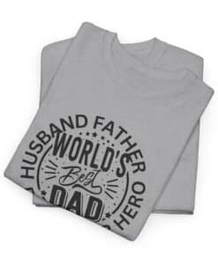 Gildan-sports-grey-T-shirt-for-fathers-Husband-Daddy-Protector-Hero-Folded
