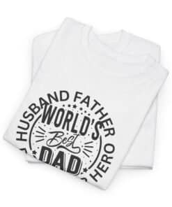 Gildan-white-fathers-T-shirt-Husband-Daddy-Protector-Hero-Folded.