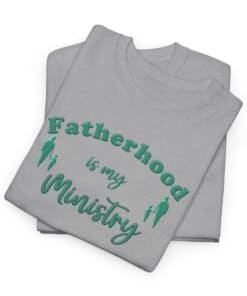 Sports-grey-Gildan-T-shirt-Fatherhood-is-my-ministry-Folded