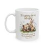 11 oz Scripture Ceramic Mug - It's Going to Be Alright Christian Comfort Mug with watercolor bear and bunny design, pastel flowers, and the scripture “The Lord is near to the brokenhearted Psalm 34:18right view