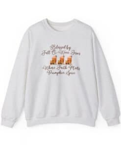 Christian Fall Sweatshirt – Ash sweatshirt with “I Am Blessed Fall O’Ween Jesus” text and fall leaves design, faith-based autumn clothing for women.