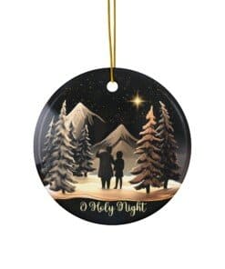 ceramic Ornament with a serene winter night scene