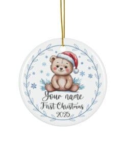 Personalized Baby First Christmas 2025 - Santa Bear Keepsake