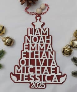 Family Name Christmas Ornament - red with backer