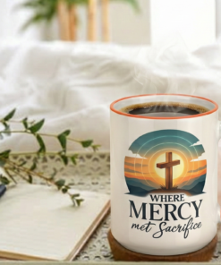 When Mercy Met Sacrifice Coffee cup on table