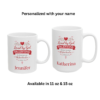 Personalized 1 John 4:19 Christian Valentine mug with heart design showing two sizes 11 oz and 15 oz.