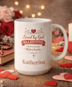 Personalized 1 John 4:19 Christian mugs, 11 oz and 15 oz, Valentine's mug with romantic decorations
