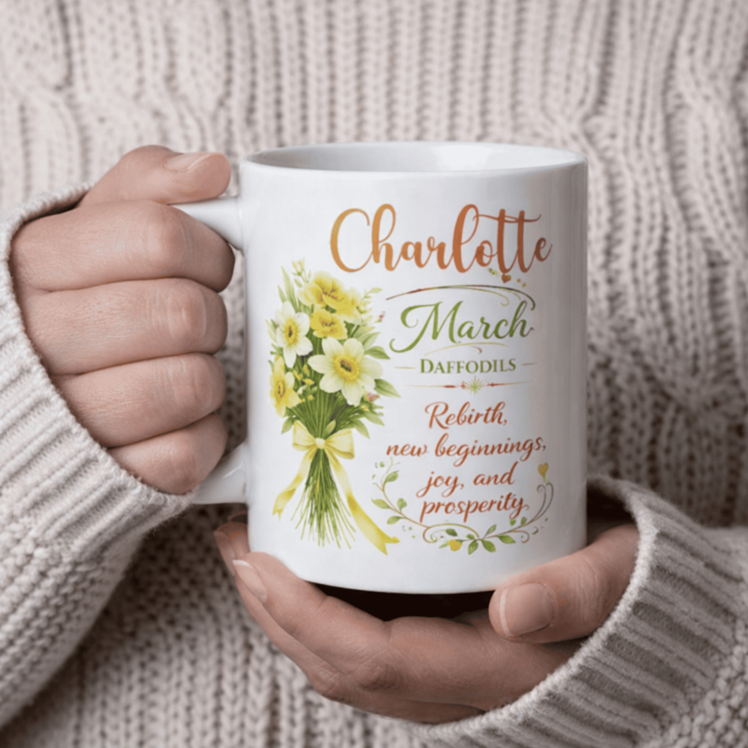 Personalized March Birth Flower Mug - Image 7
