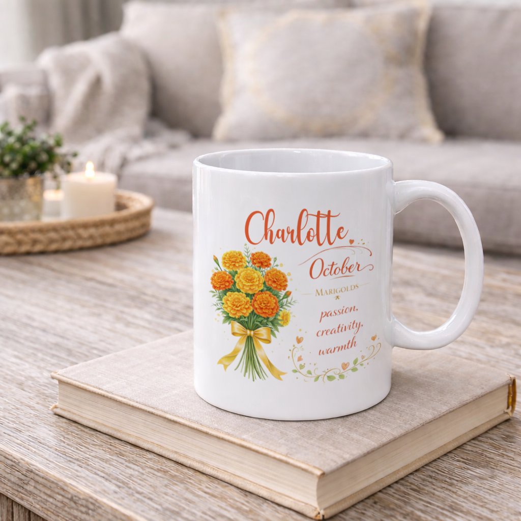 Personalized October Birth Flower Mug - Image 3