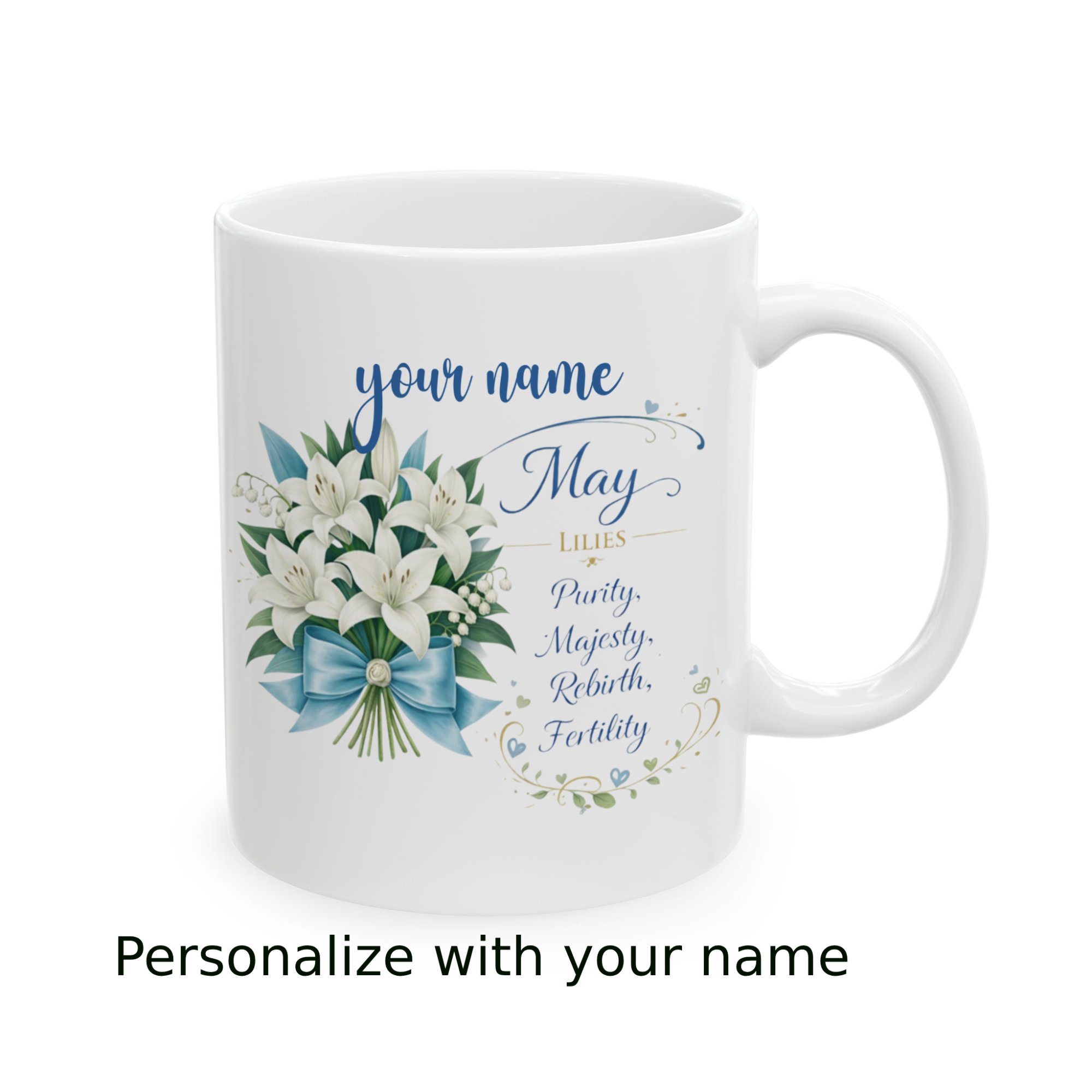 Personalized May Birth Flower Mug, 11 oz Floral Birthday Gift for Mom Sister Friend - Image 2